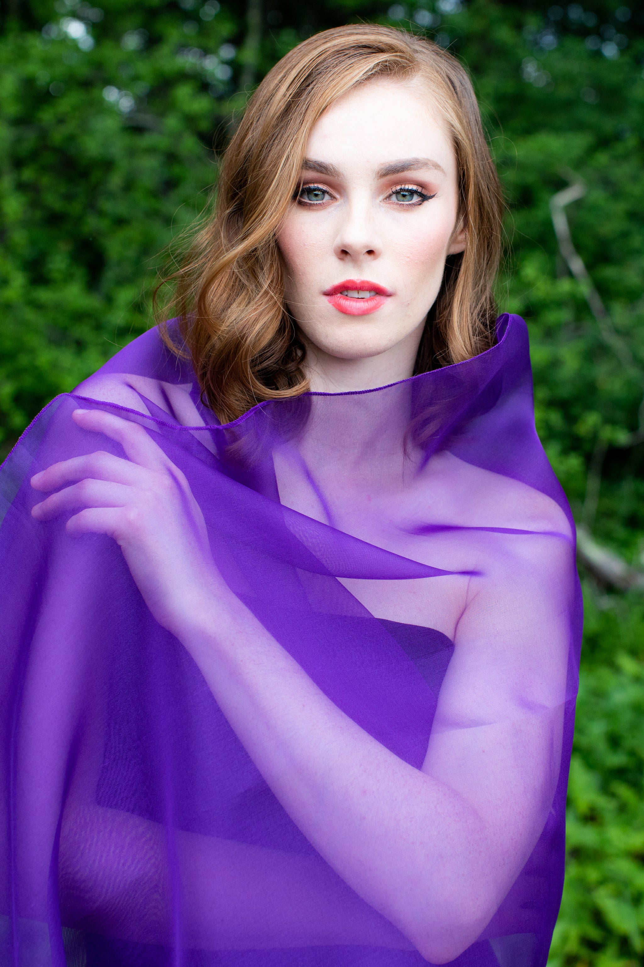 Long Purple Silk Scarves Dark Purple Silk Organza Shawl – Anna