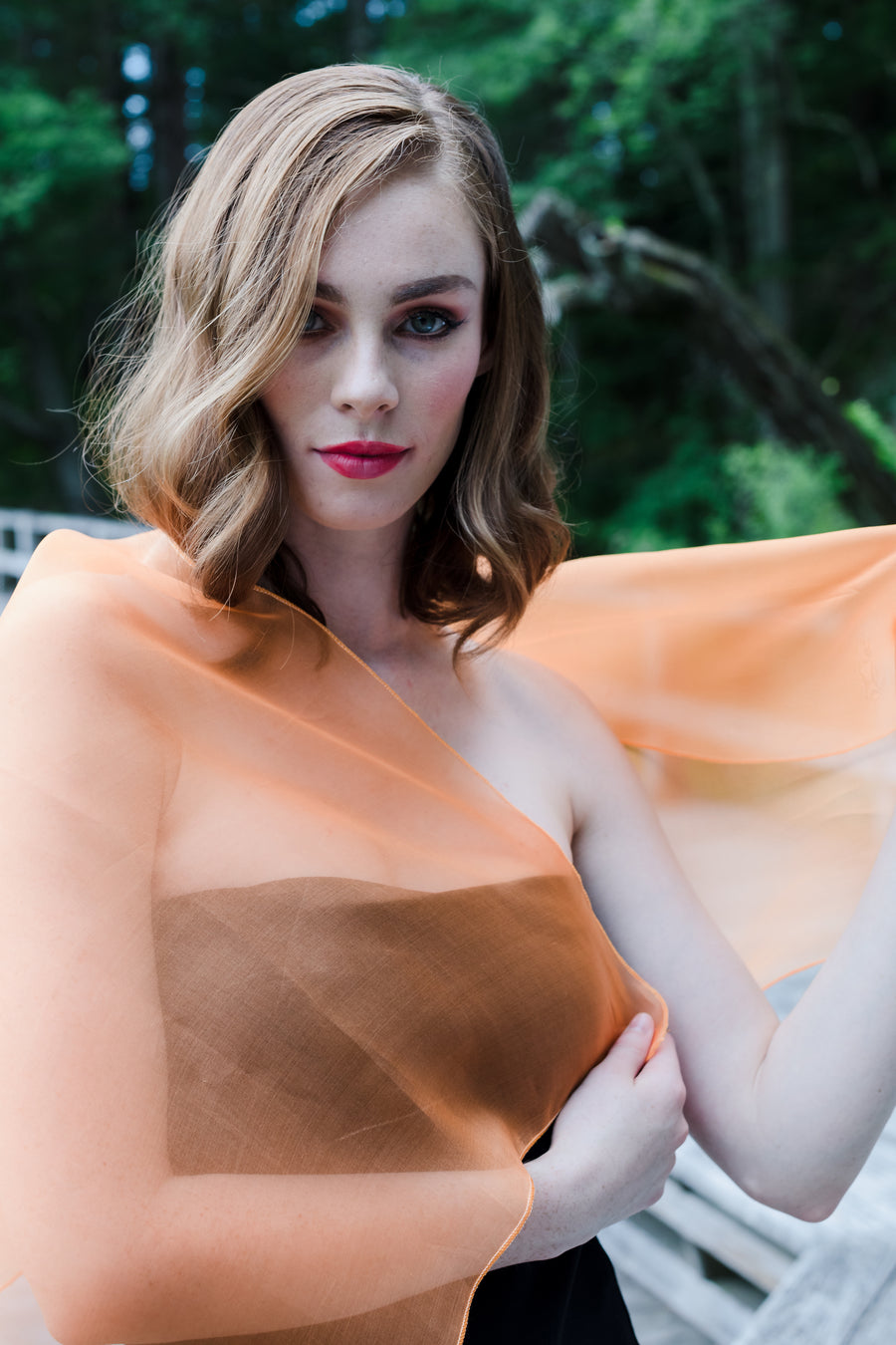 Tangerine Silk Organza Shawl