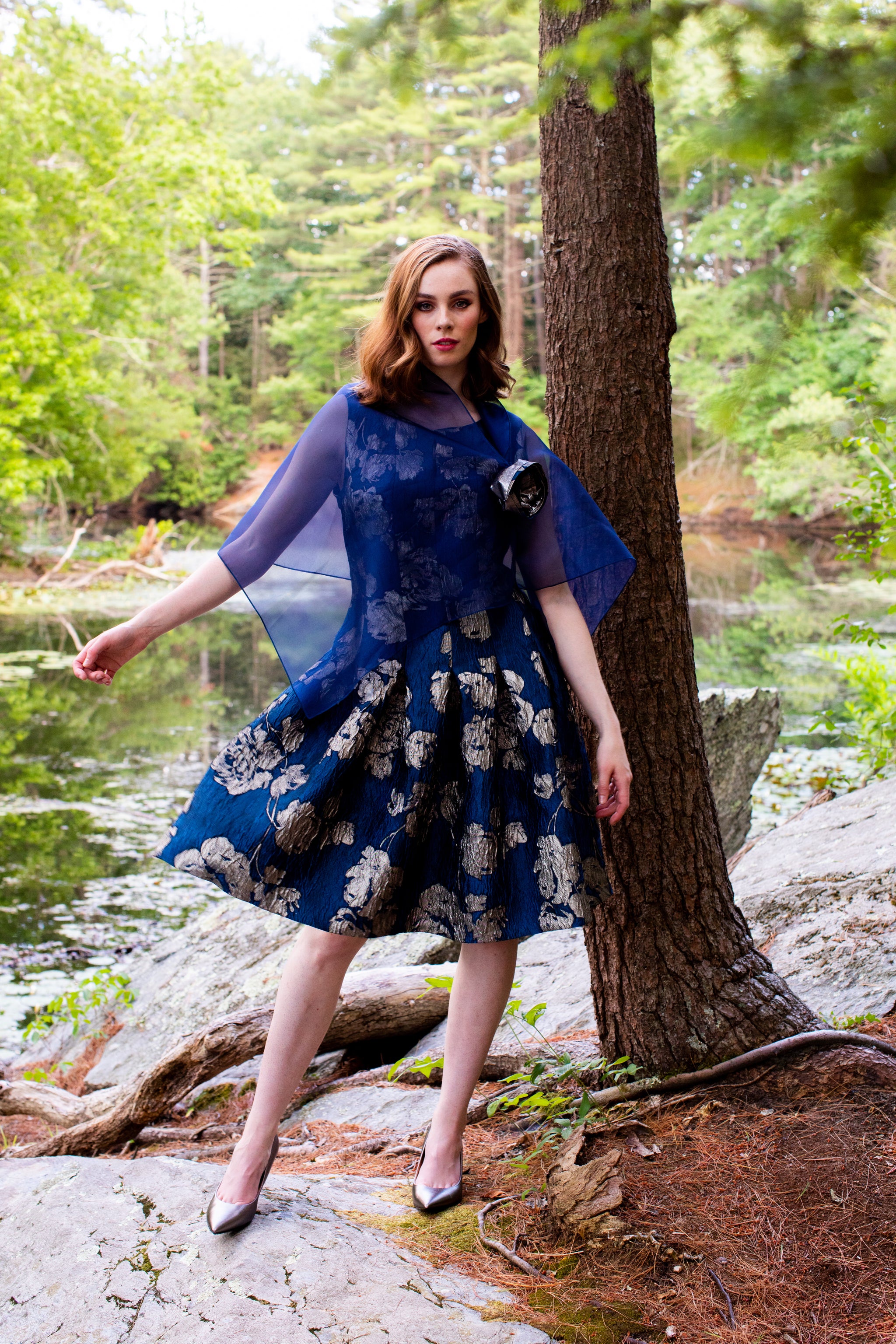 navy blue organza dress Organza Scarf Satin Sleeveless Mini Dress in Navy
