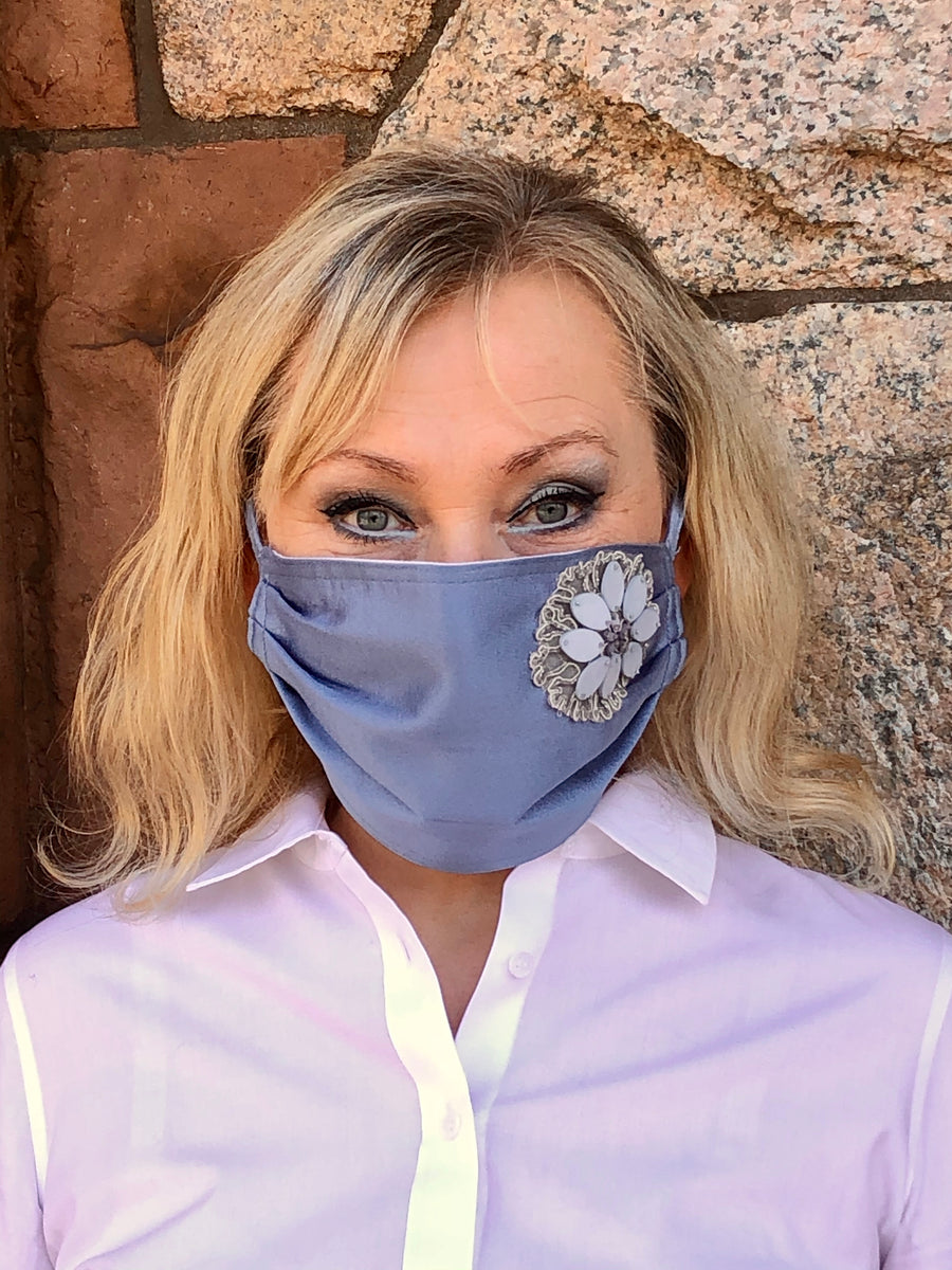 Embroidered Blue Sky Silk Mask
