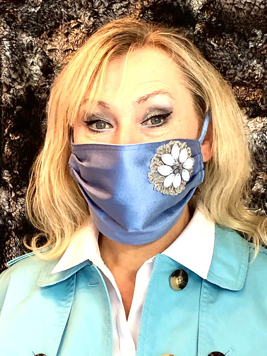 Embroidered Blue Sky Silk Mask