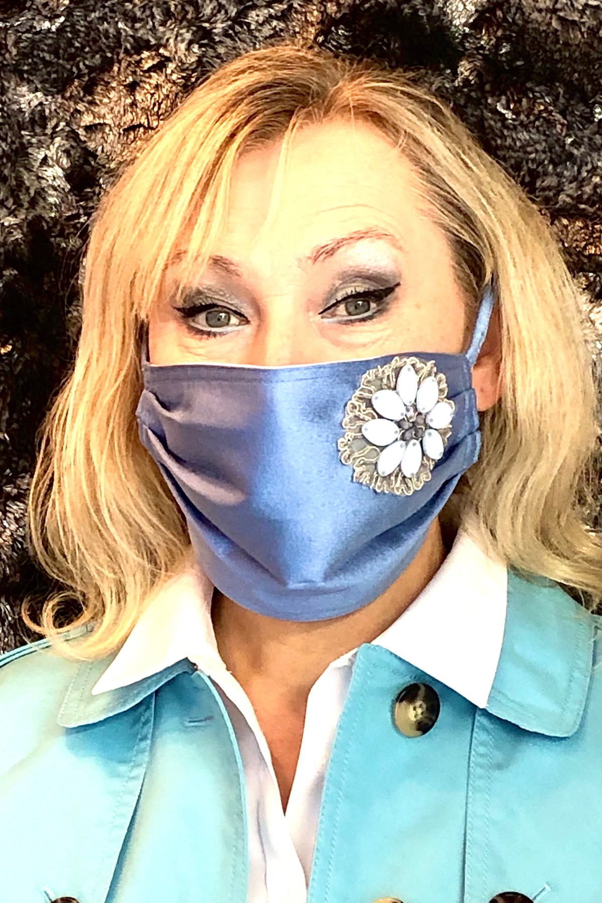 Embroidered Blue Sky Silk Mask