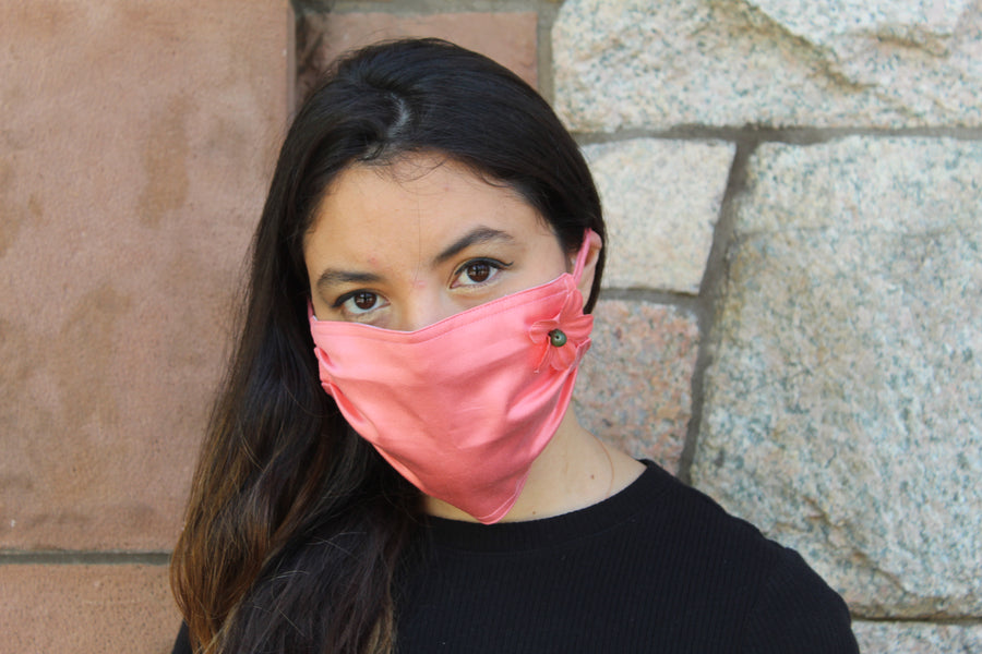 Peach Silk Mask with Removable Flower Broach and Gem Stone
