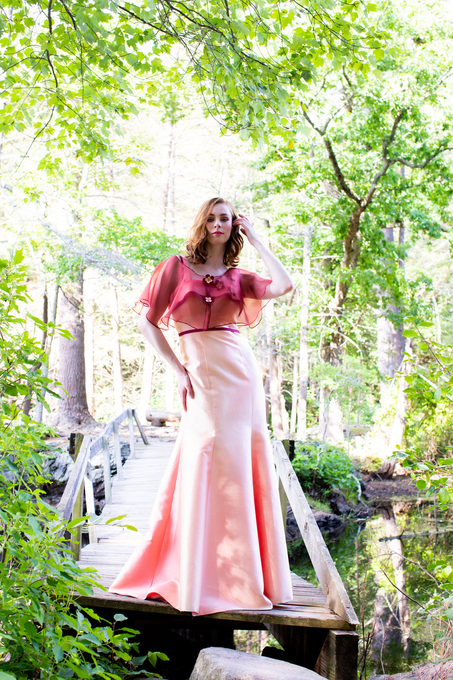 Maroon Silk Organza Cape