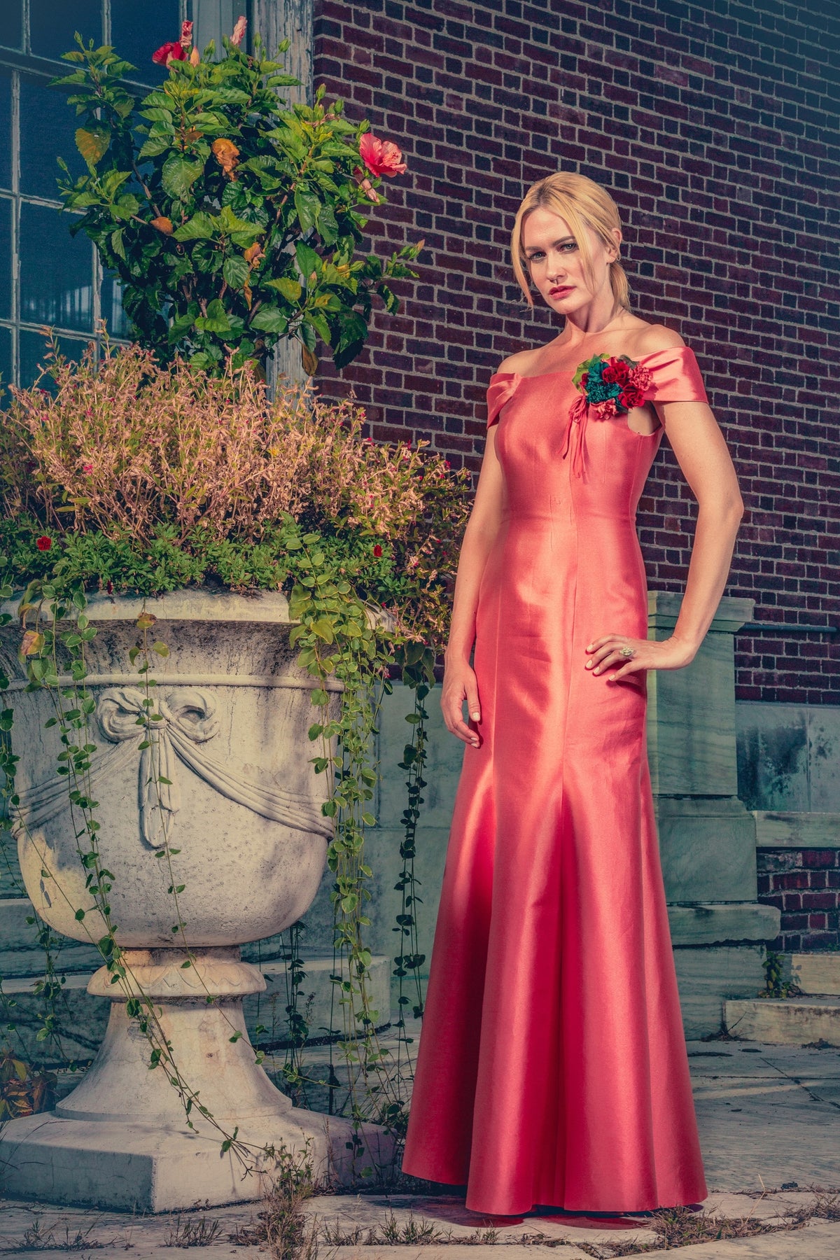 anna nieman designer dress Boston. A dress for your special gala, the vibrant coral color and elegant shape make you stand out beautifully in the crowd. Be ready to handle a lot of compliments!