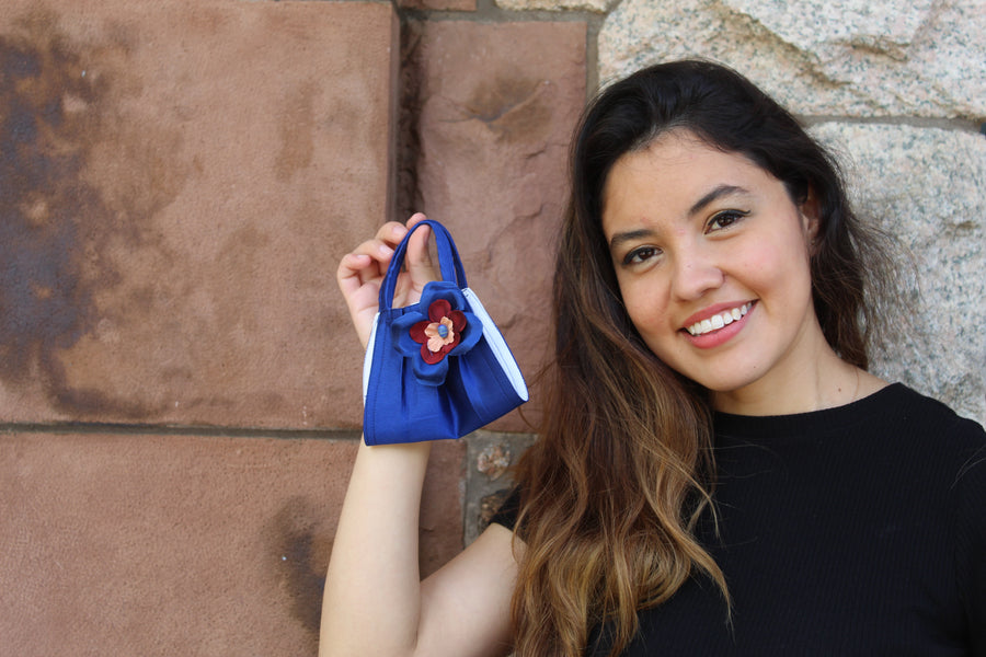 Royal Blue Silk Mask with Removable Flower Broach